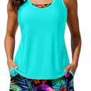 Talisea 3 Piece Tankini with Shorts - Modest Swimsuit Tummy Control Bathing Suits Athletic Sports Bra Swimwear with Pockets (Aqua Colorful Floral, Small)