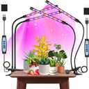Garpsen Grow Lights for Indoor Plants, 2PCS 2 Heads Full Spectrum Led Grow Lights for Seed Starting, 80 LEDs Plant Grow Light, with Auto ON/Off 6/12/16H Timer, 5 Dimmable Levels (460nm/660nm/3000K) ((2 Pack)2 Arms)