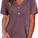 LAISHEN Women's V Neck Summer Tops Casual Henley Button Down T Shirts Tunic 2024 (L)