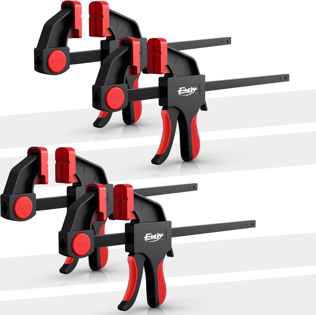 6" Bar Clamps for Woodworking, 4-Piece One-Handed Clamp/Spreader, Light-Duty Quick-Change F Clamp with 170 lbs Load Limit