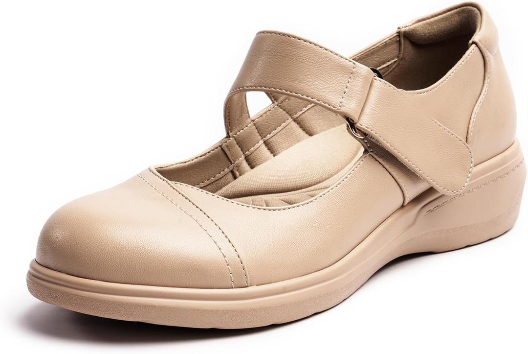 Women's Mary Jane Shoes with Arch Support, Closed Round Toe Mary Jane Flats for Women, Comfortable Dress Shoes for Work Office Casual Walking 6-11 (Nude)