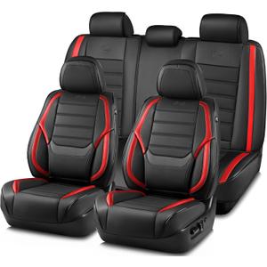 Skechers Seat Covers,Memory Foam Leather Car Seat Covers,Waterproof Car Seat Protector Full Sets,Car Seat Cushion Airbag Automotive Universal Fit for Most Cars,Vans,Trucks,SUV,Red (Black and Red)