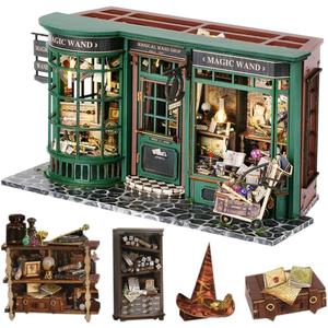 Lannso DIY Dollhouse Miniature Kit, Doll House Kit with Dust Proof Cover, Magic Wand Shop, Mini Handmade Wooden Dollhouse Toys for Adult Gift(F32)