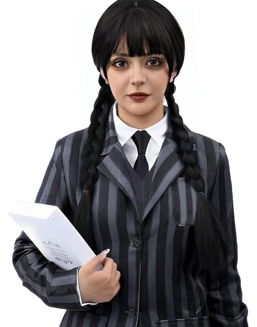 Black Braided Wig With Bangs Long Braid Wig Cosplay Halloween Costume Wigs For Women