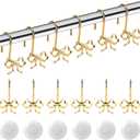 12 Pack Bow Shower Curtain Hooks,Decorative Rings with 12 Pcs Shower Curtain Weights,Metal Rustproof Bow Knot,Bow Curtain Hooks for Bathroom,Living & Nursery Room Art Decor Accessories(Gold)