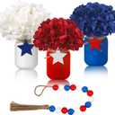 Karenhi 13 Pcs 4th of July Mason Jar Table Decor, Patriotic Centerpieces for Tables with Artificial Flowers and Garland, Independence Day Centerpiece for Home Dining Kitchen Indoor Decor