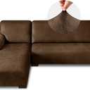 Sectional Couch Covers, Leather Look Sofa Cover L Shape 2PCS Soft Stretch Slipcover for Sectional Sofa, Non Slip Furniture Protector (3 Seat Sofa + 3 Seat Right Chaise, Dark Brown)