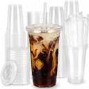 100 Pack 20oz Clear Plastic Cups with Lids and Straws, Large Leak-Proof Disposable Cups for Iced Coffee, Smoothies & Bubble Tea  BPA-Free Recyclable PET To-Go Cups