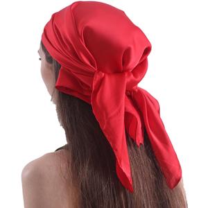 Skinny Silk Like Hair Scarf for Women Head Wrap Ribbon Handbag Neck Satin Scarves Gift Packed (Red)