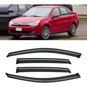 Window Visor for 2008-2011 Ford Focus Sedan(Not fit Hatchback), Out-Channel Rain Guards Shields Vent Deflector Shade Wind Dark Smoke for 08-11 Focus, Tape-On Outside-Mount, 4PCS