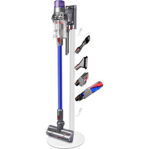 Freestanding Vacuum Stand Holder Compatible with V15 Detect, V11 V10 V8 V7 V6 Cordless Vacuum Cleaners, Floor Docking Station Metal Organizer Bracket with 6 Hooks, White