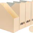 Magazine Holder - File Holder and Desk Organizer, Paperboard Book Organizer and Storage Box for Documents, Magazine Holder Rack for Classroom, Home, and Office (Latte Brown, 4-Pack)