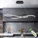 Led Pendant Light, Modern Chandelier,Dimmable Black Led Chandelier for Dining Room Light Fixture Over Table Modern Kitchen Island Lighting with Remote,Height Adjustable Ceiling Lamps, 39.37in