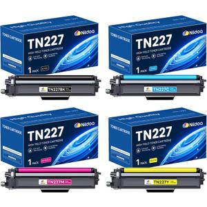 TN227 TN-227BK/C/M/Y Toner Cartridge High Yield Compatible TN227BK TN227C TN227M TN227Y Replacement for Brother TN227BK/C/M/Y TN-227 HL-L3230CDW HL-L3210CW MFC-L3750CDW Printer Ink 4 Pack
