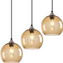 Brown Pendant Lights Kitchen Island 3 Pack, 7.87in Seeded Glass Globe
