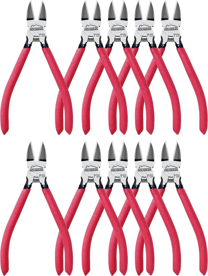 Wire Cutters 10 Pack, 6" Dykes Cutter, HOUSERAN Dikes Wire Cutters Wire Snips with Non-slip Red Handle, Side Cutters, Spring Loaded Wire Cutters, Flush Cutters for Artificial Flowers, Crafts, Zip Tie (10 Pack Wire Cutters)
