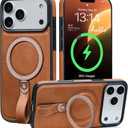 Bullroye for iPhone 17 Pro Max Leather Case with Glitter Sparkly Shiny Stand | Fits for MagSafe (Brown, iPhone 17 Pro Max)