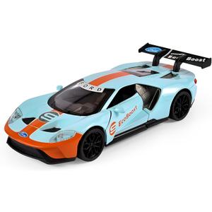 Toy Cars 1/32 Scale Gulf Oil Ford GT Diecast Cars - Light, Sound & Pull Back Function - Zinc Alloy Car Model Gift for Boys & Boyfriends