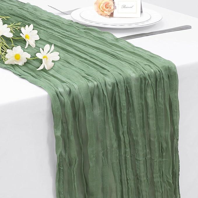 6 x INVGEEXI 1 Pack Sage Green Cheesecloth Table Runner 35" x 120", Boho Rustic Farmhouse 10FT Gauze Table Runner for Wedding Baby Shower Birthday Party Holiday Decor