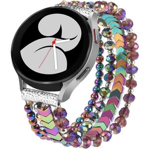 VISOOM Beaded Boho Bracelet Compatible for Samsung Galaxy Watch 6/5/4 40mm 44mm Bands/Active 2 40mm 44mm/Watch 4 Classic 42mm 46mm Band Women, 20mm Handmade Fashion Cute Elastic Crystal Beads Bracelet (Multi)