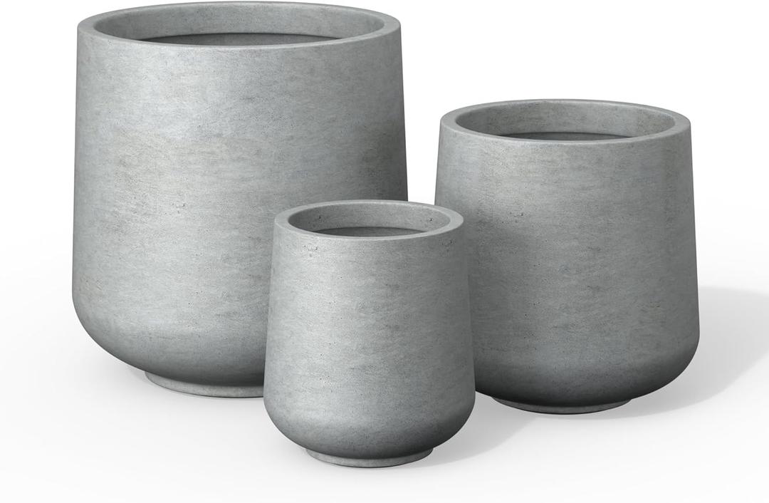 Kante 15.3"+11.6"+8.2" Dia Round Concrete Planter, Large Outdoor Indoor Planter Pots Containers with Drainage Holes and Rubber Plug for Home Garden Patio, Gray Concrete