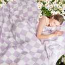 EMME Checkered Throw Blanket Cotton for Couch Soft Muslin Blankets 50"x60" Lightweight Breathable Cooling Soft All Season Gauze, Lavender