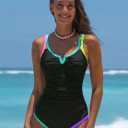 popvil One Piece Swimsuits Women 2026 Tummy Control - Modest Bathing Suit Shapewear Swimwear Retro Neon Swim Suit (M)