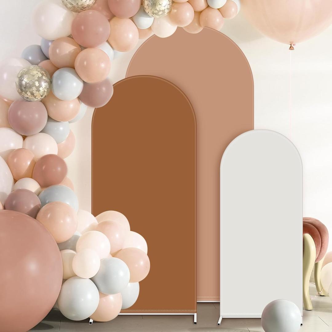 VitalCozy Set of 3 Wedding Arch Cover 4ft, 5ft, 6ft Fabric Arch Backdrop Cover Double Sided Fitted Spandex for Baby Shower Birthday Party Decoration, Frame Not Included(Dirty Orange Series)
