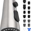 Hygie Rinse Stainless Faucet Head Replacement with 15 Adapters Compatible with Moen/Delta/Kohler Pull Down Kitchen Faucet, 3 Water Modes Kitchen Sink Faucet Sprayer Head, Brushed Nickel Finish