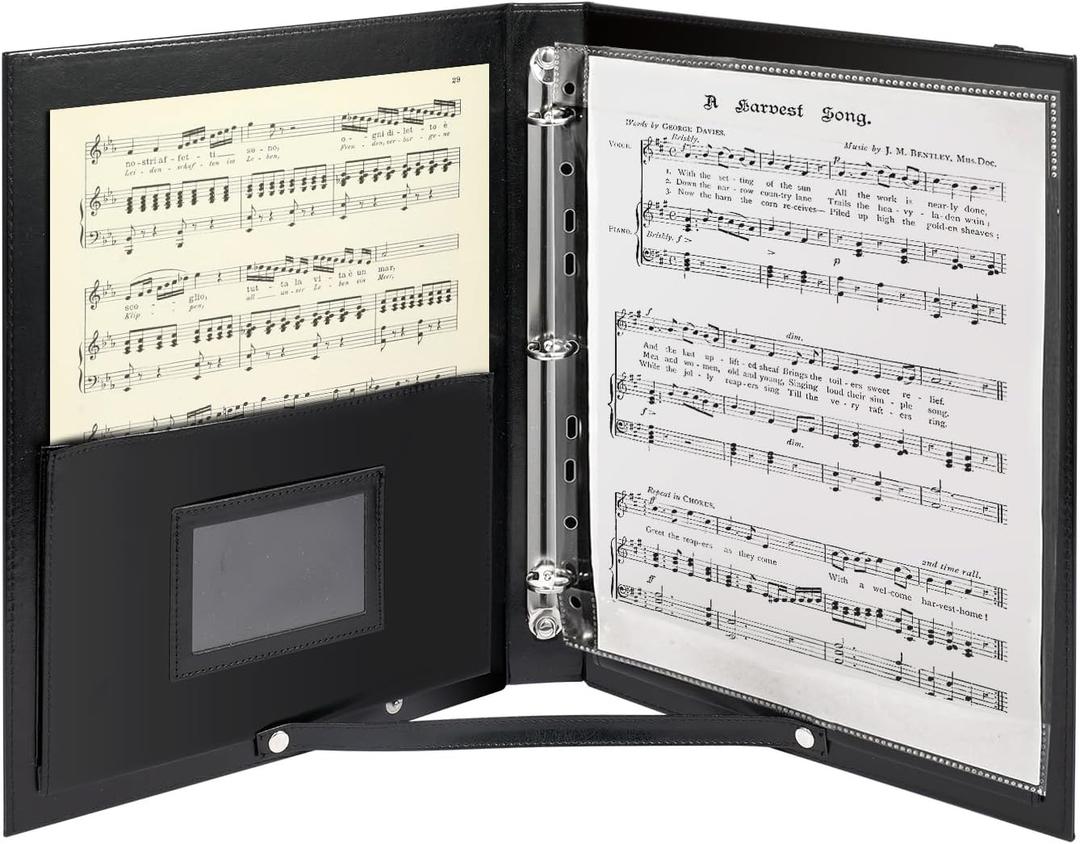 Choir Music Folder with Handle & Strap - Professional Black Choir Folder for Stage Performance, 3-Ring Binder, Portable Sheet Music Holder for Choir Singers(Black)