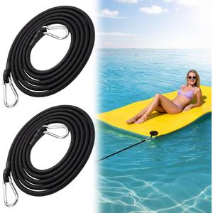 Relaxweex 2 Pcs Foam Water Pad Mat Bungee Cord 118 Inch Heavy Duty Elastic Cord with Antislip Safety Hooks Floating Water Mat Strap Accessories for Floating Swimming Pool Summer (Stylish Style,Nylon)