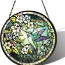 Stained Glass Sun Catcher,Fly Humming bird Stained Glass Window Hanging Garden Decor, Sun Catchers Indoor Window, Whimsical Decoration for Home Backyard Patio Lawn Porch with 6.3 INCH