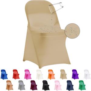 36 PCS Waterproof Stretch Spandex Folding Chair Covers, Dining Room Chair Slipcovers Protector for Wedding, Banquet, Party, Holidays, Celebration and DecorationChampagne