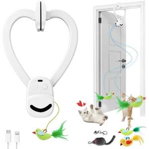Interactive Cat Toys for Indoor Cats Automatic Electric Flying Bird Feather Mouse Toy - Best Kitten & Adult Cat Enrichment Mouse cat Toy Hanging Electric Kitty Toys for Bored Cats (Medium, White)