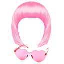 MIAHART Pink Short Bob Wig and Sunglass Set, Neon Colored Wigs Costume Colorful Cosplay Wigs Daily Party Hairpieces for Bachelorette Glow in The Dark Neon Party Favors Halloween Decorations Supplies