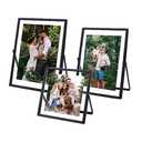 Glass Picture Frame Set of 3, Black Simple Metal Geometric Photo Frame with Glass Cover Includes 5x7, 4x6, 4x4 - Tabletop Floating Picture Frames for Home Decoration, Gift for Father's Day
