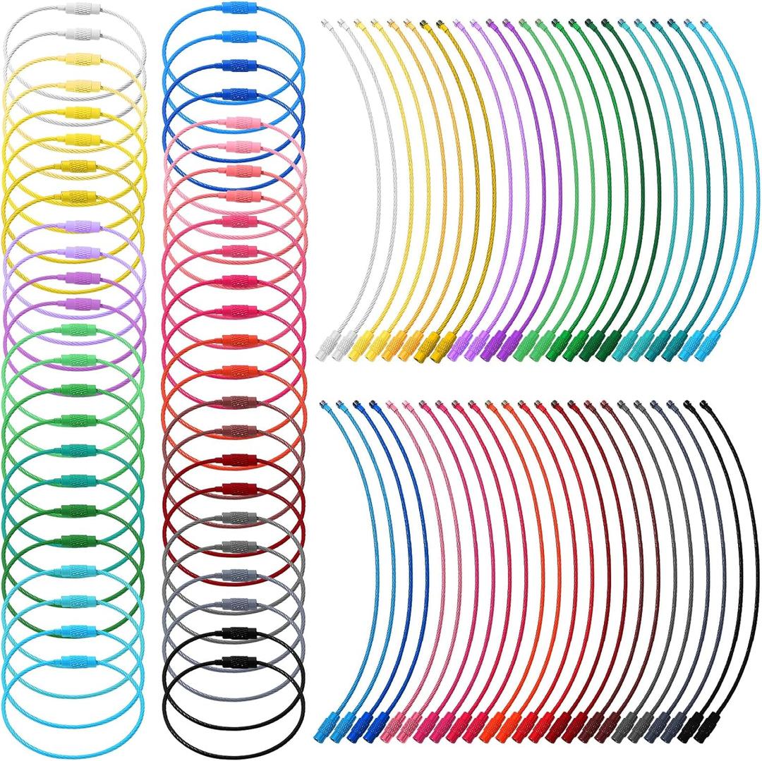 Sasylvia Wire Keychain Cable Stainless Steel Wire Key Ring Colored Luggage Loops Tag with Screw Lock for Hanging ID Key Doll (6 Inch, Multicolor)