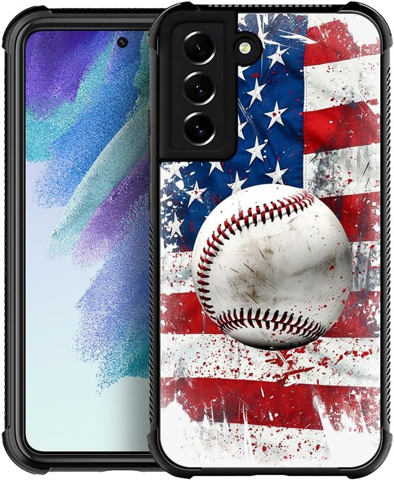 CARLOCA Compatible with Samsung Galaxy S21 Case with Baseball American Flag Pattern Circular Corner for Girl Women Compatible with Samsung Galaxy S21
