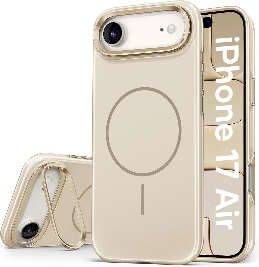 Vihibii for iPhone Air Case Slim, [Compatible with Magsafe], Invisible Camera Stand, Anti-Fading Glow Stylish Case, Military-Grade Protection & Scratch-Resistant Back Phone Cover, 6.5" 2025, White