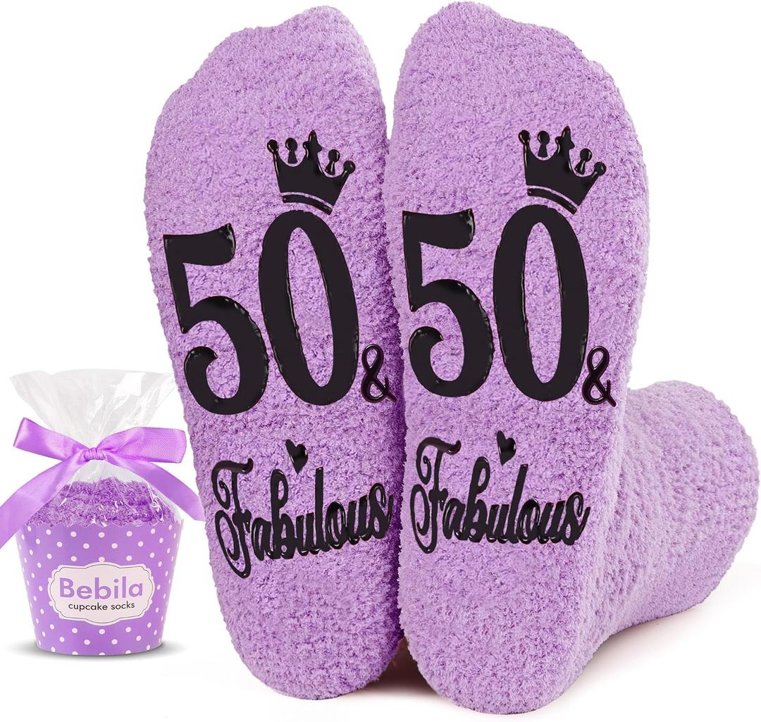 Bebila Birthday Gifts for Women Funny Socks for 30 40 50 60 70 Year Old Woman Birthday Gifts for Mom Sister Wife Friends (Purple)