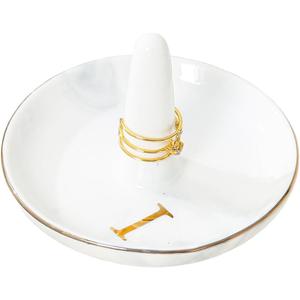 oskas Engagement Gift Marble Ring Dish Holder with Personalized Initials Monogrammed,Decorative Trinket Jewelry Tray,4 Inch,Ceramic