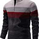 TebYIA Mens Quarter Zip Pullover Mock Neck Slim Fit Striped Knit Sweaters Casual Fall Winter Lightweight Polo Sweater (Medium, Navy Blue)
