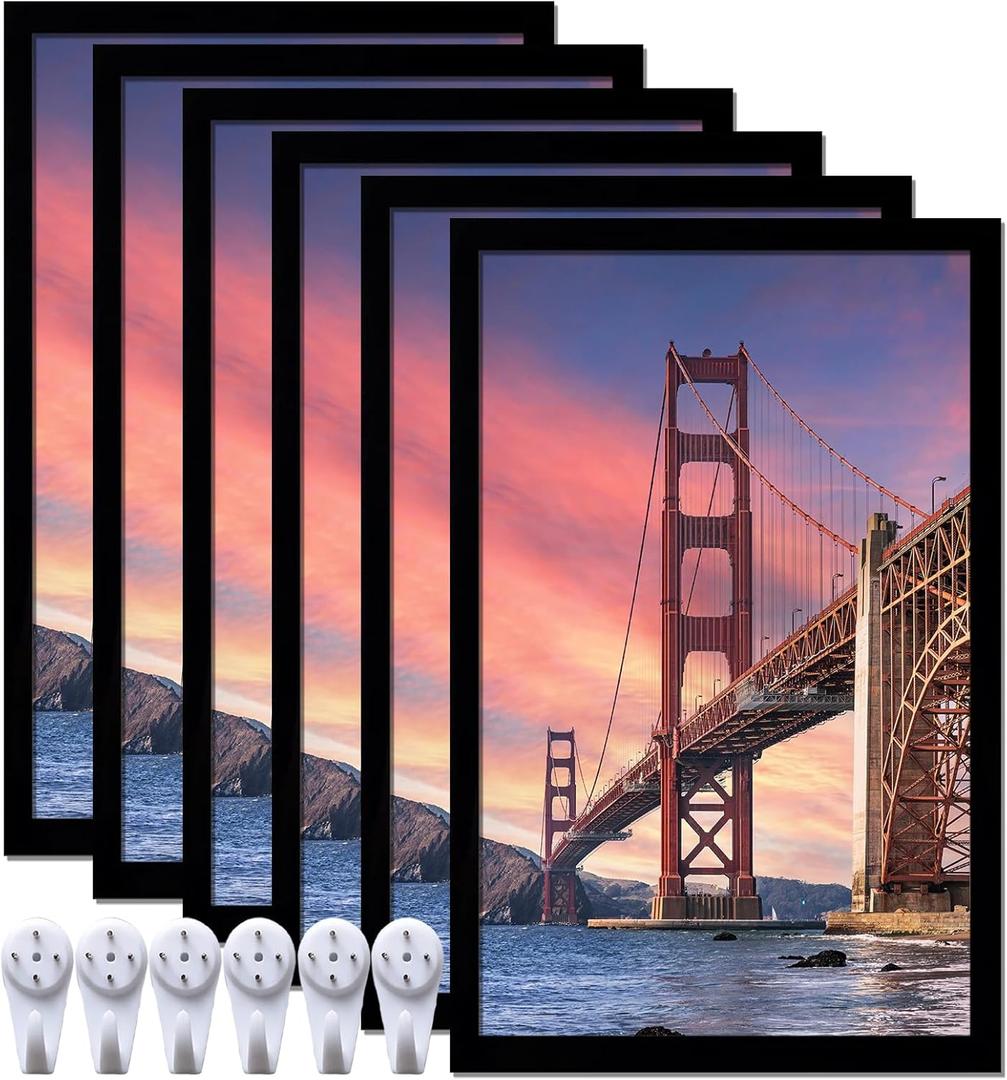 6 Sets 14x22 Picture Frame, Frames for 14 x 22 Canvas Collage Photo Poster Certificate Wall Gallery, High Transparent Horizontal Vertical Black 14 by 22 Inches