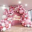 Pink Balloon Arch Kit, 140Pcs Pastel Light Metallic Pink and White Balloons with Pink Confetti Balloon Garland Kit for Birthday, Galentine's Day, Valentine's Day, Anniversary Party Decoration