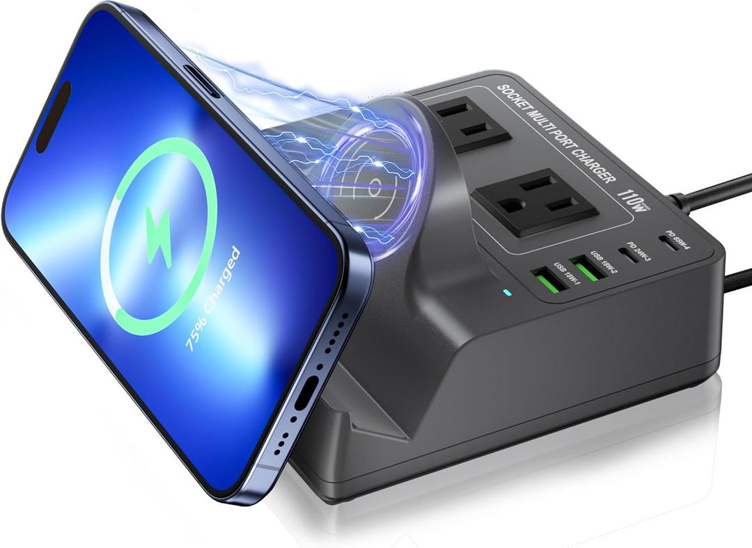USB Charging Station for Multiple Devices Apple, TOPOINT 7 in 1 Power Strip with Wireless Charger for iPhone, 65W Fast Charging USB C Charger Block Phone for Samsung Android MacBook iPad Tablet