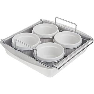 Chicago Metallic Professional 6-Piece Creme Brulee Set with 4 Porcelain Ramekins, 8-Inch Square Pan and Wire Rack