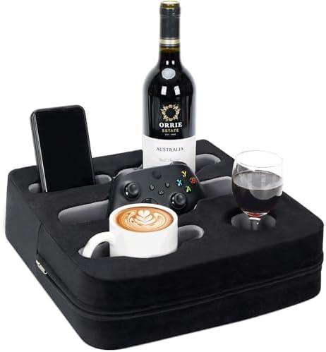 Zettfuly Couch Cup Holder Pillow - Sofa Cup Holder | Couch Caddy, Couch Drinks Remotes Holder for Cups, Headphones, Snacks, and Phones | Use it on Car, Pack, Beach, RV, and More (Black)