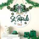 TOARTi Happy St. Patrick's Day Wooden Door Wreath (11.4"x11.4"), Rustic Saint Patricks Welcome Wall Sign Hanging, Scandinavian Irish Home Decoration for Saint Patricks Day Gift