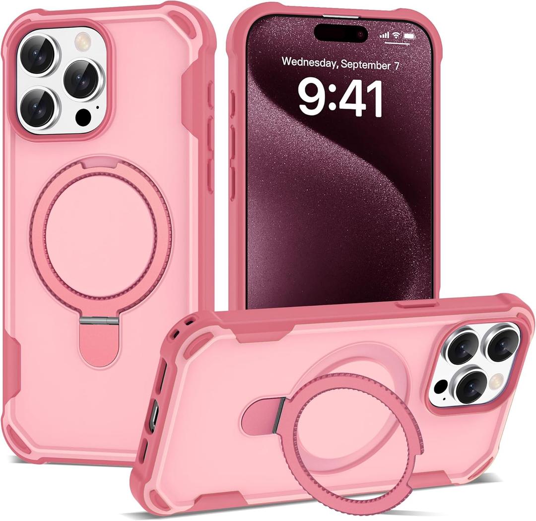 Compatible with iPhone 15 Pro Case 6.1'' with Magnetic Ring Stand [Military Drop Protection][Compatible with MagSafe] Shockproof 15 Pro Phone Case for Men Wowen,Pink