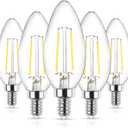 Ascher E12 LED Classic Candelabra Clear Light Bulbs 4W, Equivalent 40W, Daylight White 5000K, Non-Dimmable, Filament Clear Glass, Pack of 5